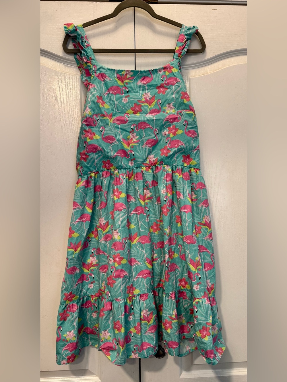 Gymboree Adult XXL Flamingo Tropical Tiered Sundress Aqua Pink Cotton NWOT